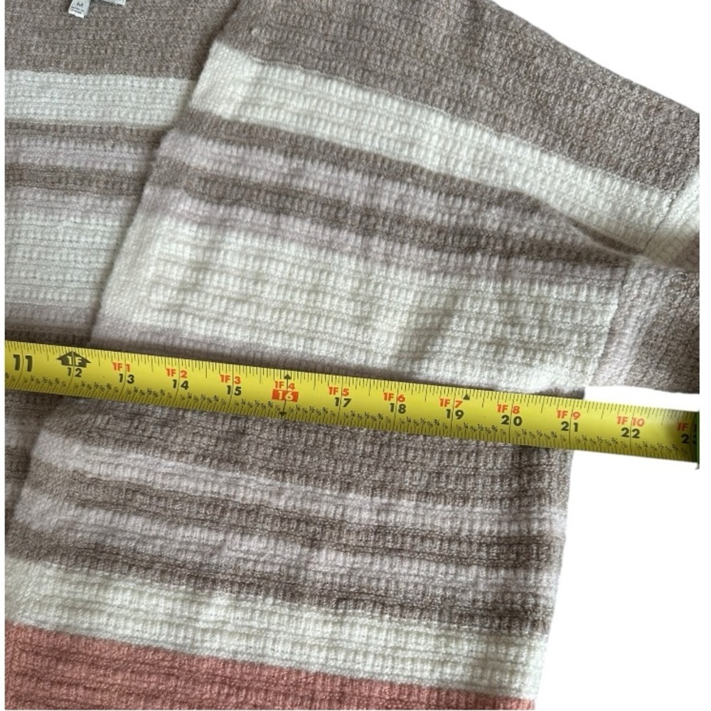 Lucky Brand Striped Open Front Cardigan Sweater Pastel Taupe Pink Wool Linen Med - Picture 11 of 16